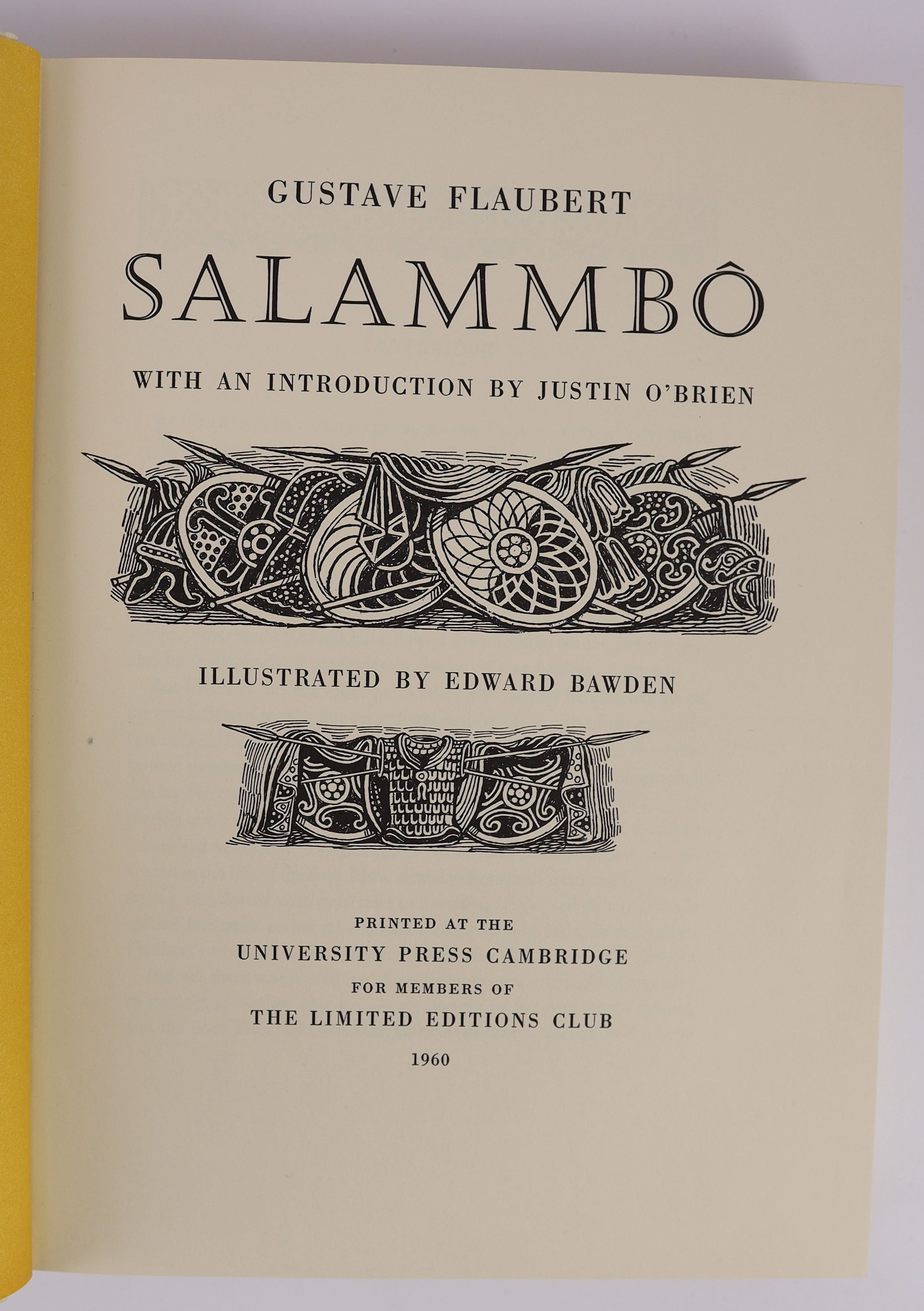 Flaubert, Gustavo - Salammbo, one of 1500, signed and illustrated by Edward Bawden with 8 double-page colour plates, 4to, ivory buckram, Limited Editions Club, Ipswich, 1960, with slip case.